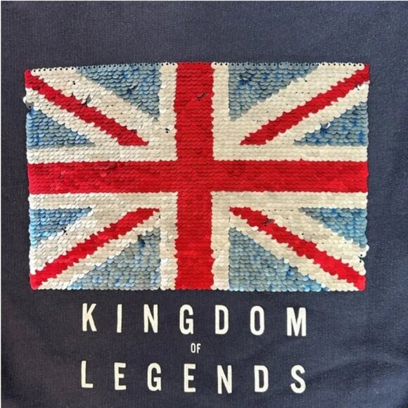 Zara Kingdom of Legends UK Union Jack sequin flip Hoodie Sweatshirt, size 9 - Picture 4 of 7